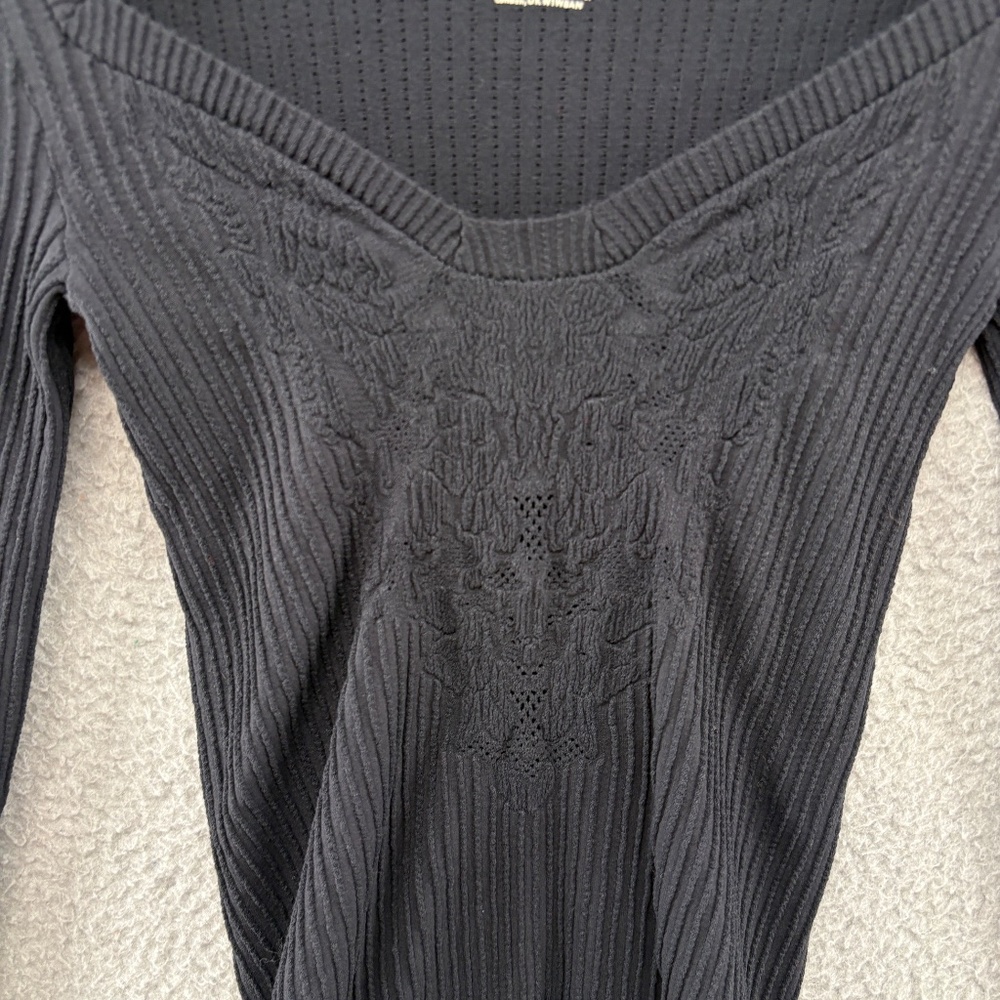 Free People Dynamic Duo Long Sleeve Ribbed Scoop Neck Top Black XS/S - Picture 6 of 13